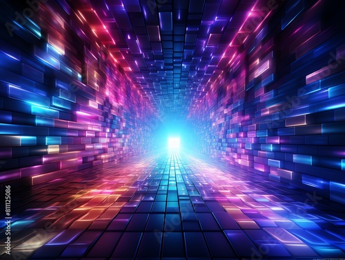 A highenergy tunnel where the walls pulse with light in sync with data transmission rhythms photo