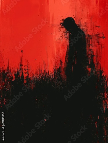 Modern abstract horror art with a noir film atmosphere, great for minimalist designs.