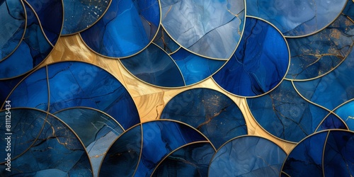 Abstract blue with gold backdrop texture, art deco background