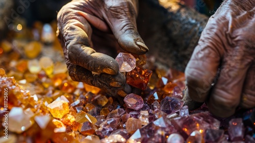 The exquisite beauty of gemstones is brought to life by skilled diamond miners who work with precision and expertise, Generated by AI