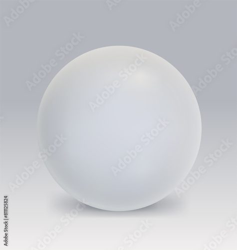 White realistic glossy sphere with shadow. Vector abstract ball illustration