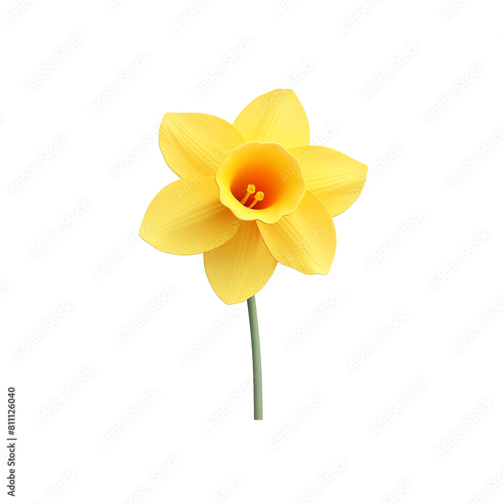 A sunlit daffodil, its bright yellow petals glowing against a transparent background