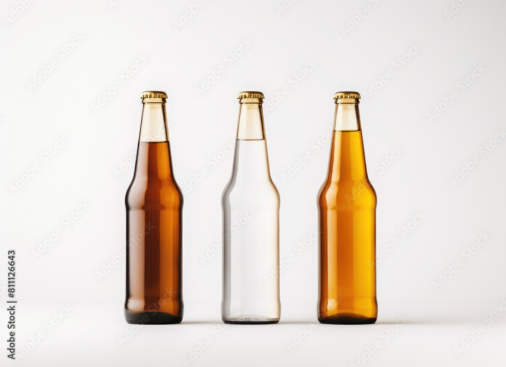 glass bottles for drinks, without labels or inscriptions, clean, copy space, mockup, product design, close-up glass bottles for drinks, without labels or inscriptions, clean, copy space, mockup, product design, close-up