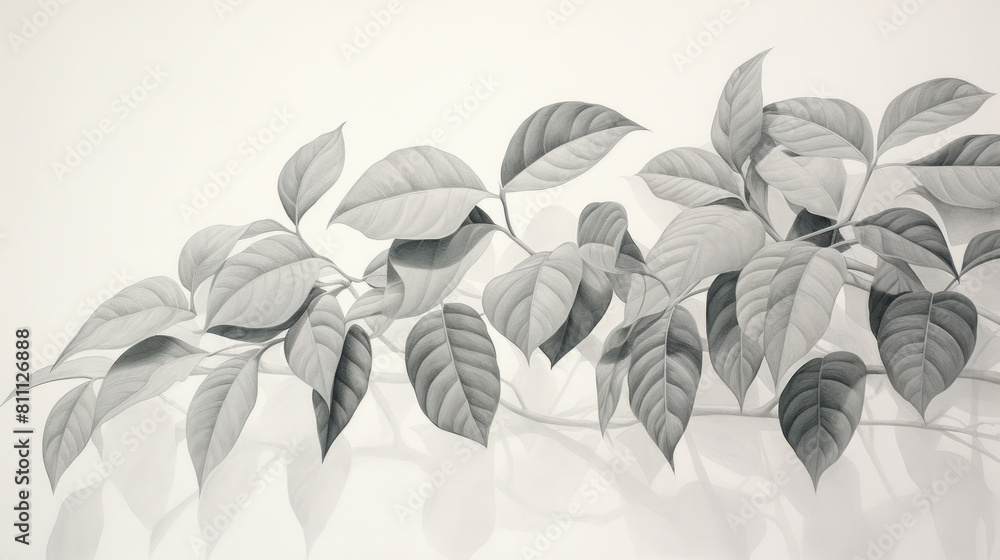 Fototapeta premium leaves branches plants hand drawn pencil minimalistic background