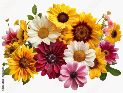 Horizontal floral border with a mix of bright daisies and sunflowers  ideal for decorative banners or headers.