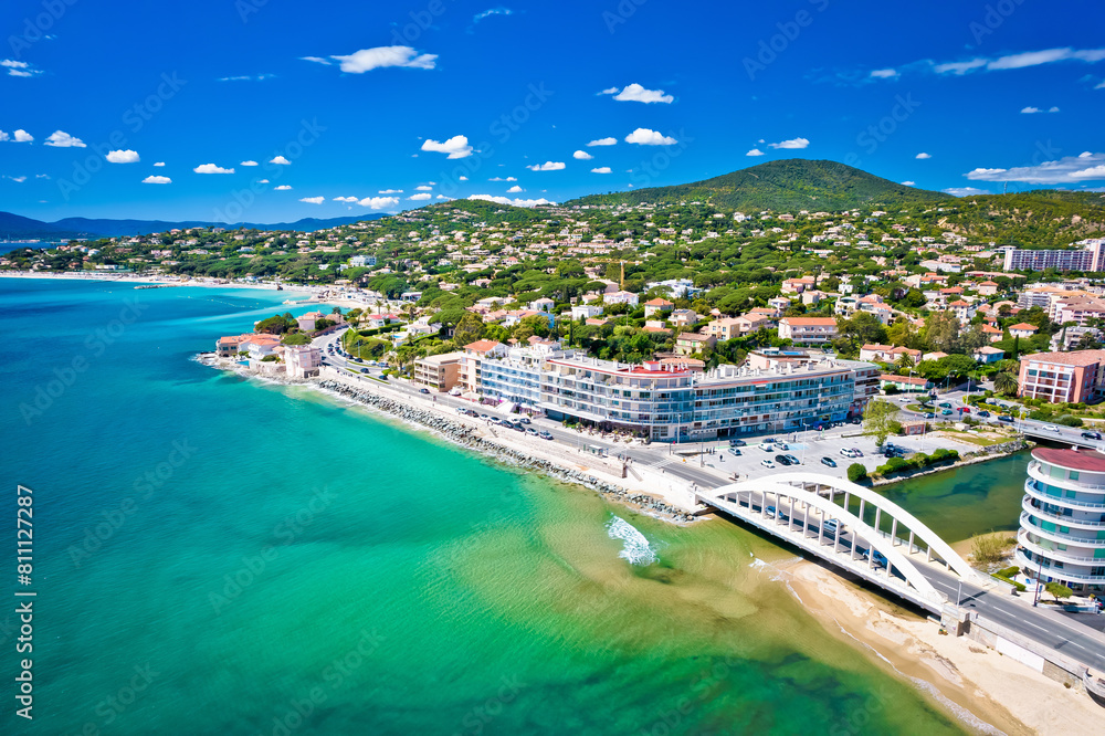Naklejka premium Sainte Maxime beach and coastline aerial view