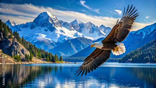 bald eagle, soaring over mountain