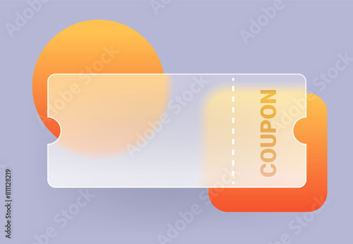 Coupon template in glass morphism style. Vector illustration