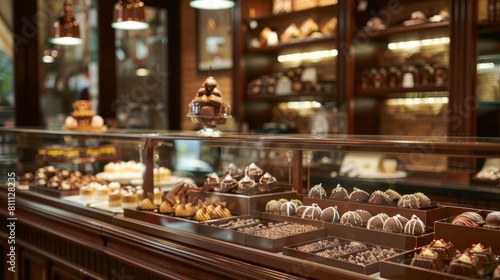 Cozy cafes and patisseries adorned with displays of tempting chocolate treats, inviting patrons to indulge in the simple pleasure of a chocolatey indulgence on World Chocolate Day photo