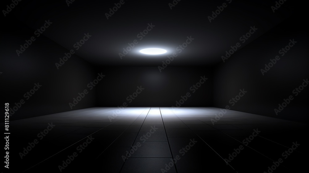 A dark room with a single light in the ceiling. A dark room with a single light in the ceiling.