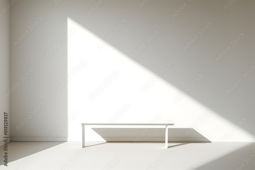 Fototapeta premium Empty white shelf with plant on the wall