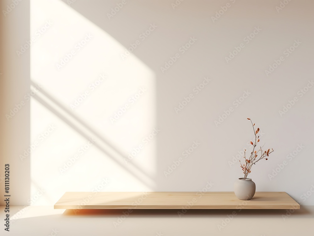 Empty white shelf with plant on the wall Empty white shelf with plant on the wall