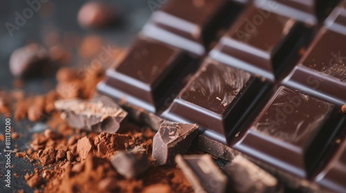 Dark chocolate with images of antioxidant-rich cocoa beans, heart-healthy cocoa powder, and elegant dark chocolate bars, promoting the nutritional value of chocolate on World Chocolate Day © Artem