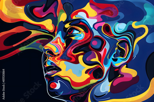 A colorful abstract face depicting schizophrenia. photo