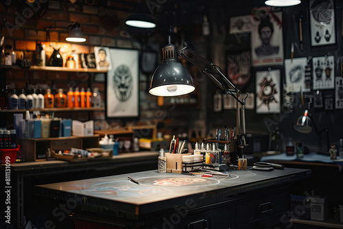 Empty dark studio of tattoo