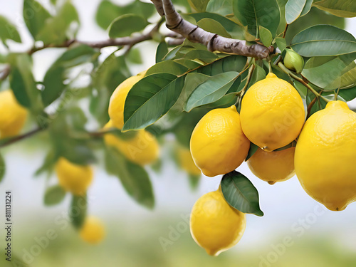 Fresh lemon on tree with blur background