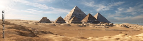 The pyramids of Giza in the desert