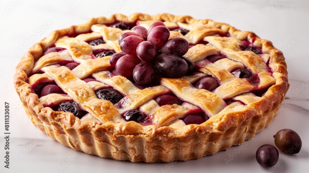 Detailed shot of a fruit pie with grapes, isolated on a clean background with precise studio lighting for showcasing and ads Detailed shot of a fruit pie with grapes, isolated on a clean background with precise studio lighting for showcasing and ads