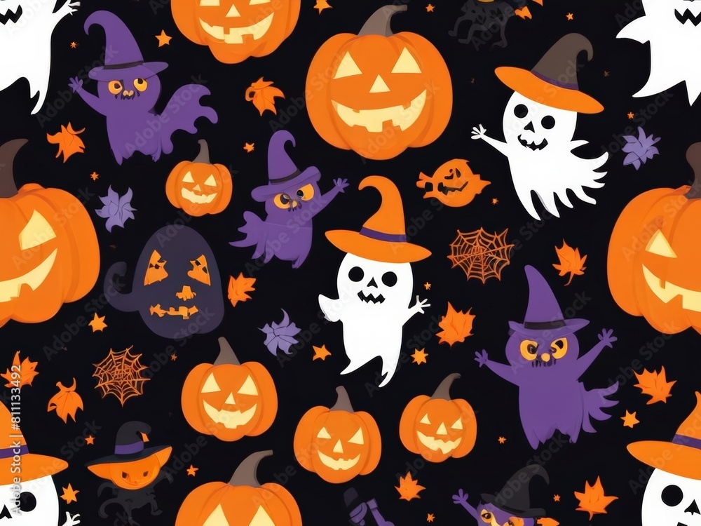 Fototapeta premium Halloween Pumpking and Ghost Wallpaper Suitable for Background