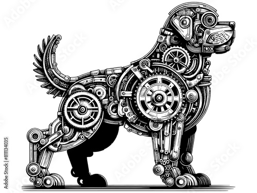 Mechanical robot dog. Sketch board imitation. Vector, generative ai.