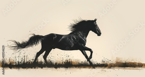 Running or walking horse or mustang silhouette on white. Modern isolated. Hooves. Design for print, hippodrome, horse racing, farms, stud farms, zoos, equestrian clubs, zoos. photo