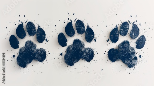 Footprints of rabbit or hare. Silhouette and contour of hind and front paws. Black modern isolated. Animal icon, symbol. Print, textile, postcard, pet store, zoo. photo