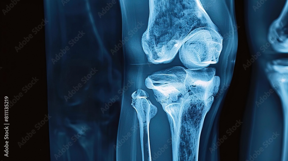 A diagnostic Xray image showcasing a knee joint, clearly displaying ligament integrity and bone alignment, ideal for thorough medical assessments A diagnostic Xray image showcasing a knee joint, clearly displaying ligament integrity and bone alignment, ideal for thorough medical assessments