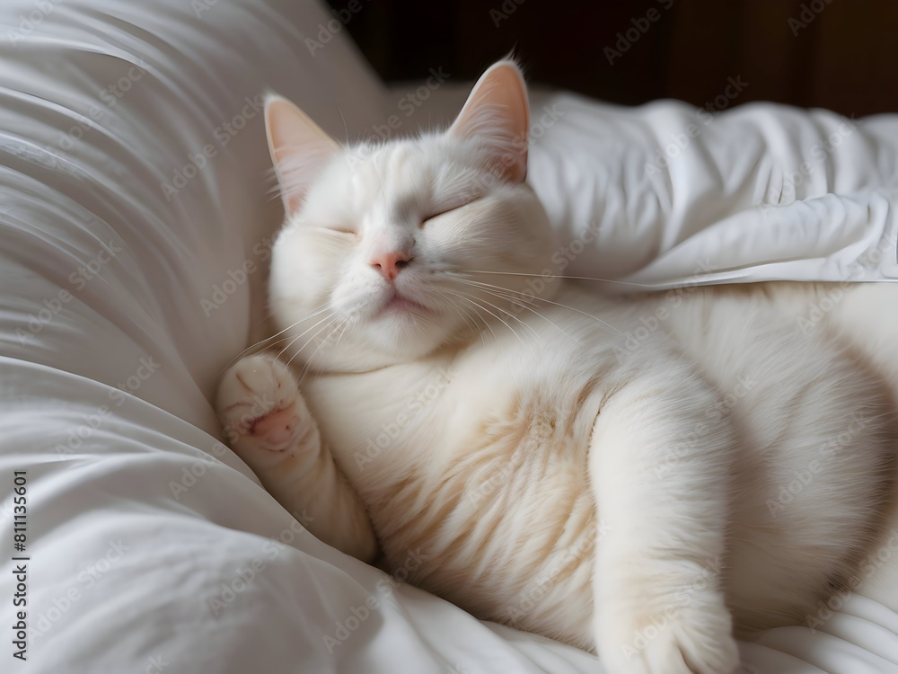 Sleeping White Cat Animal Realistic Photo Illustration Art	