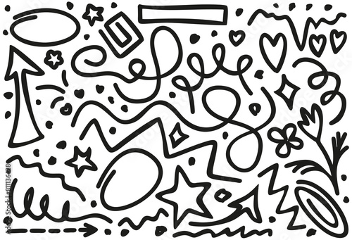 Doodle elements collection. Monochrome vector isolated set