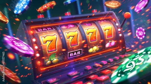 A slot machine or a spinning machine. A gambling game. A game concept. Luck and winnings