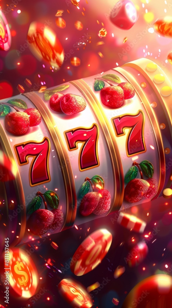 A slot machine or a spinning machine. A gambling game. A game concept. Luck and winnings