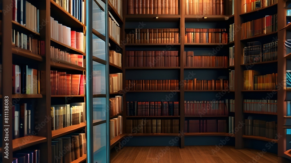 A section of shelves filled with neatly arranged books in a bookstore A section of shelves filled with neatly arranged books in a bookstore