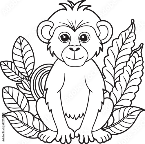 Black and White Cartoon Illustration of Monkey Animal for Coloring Book