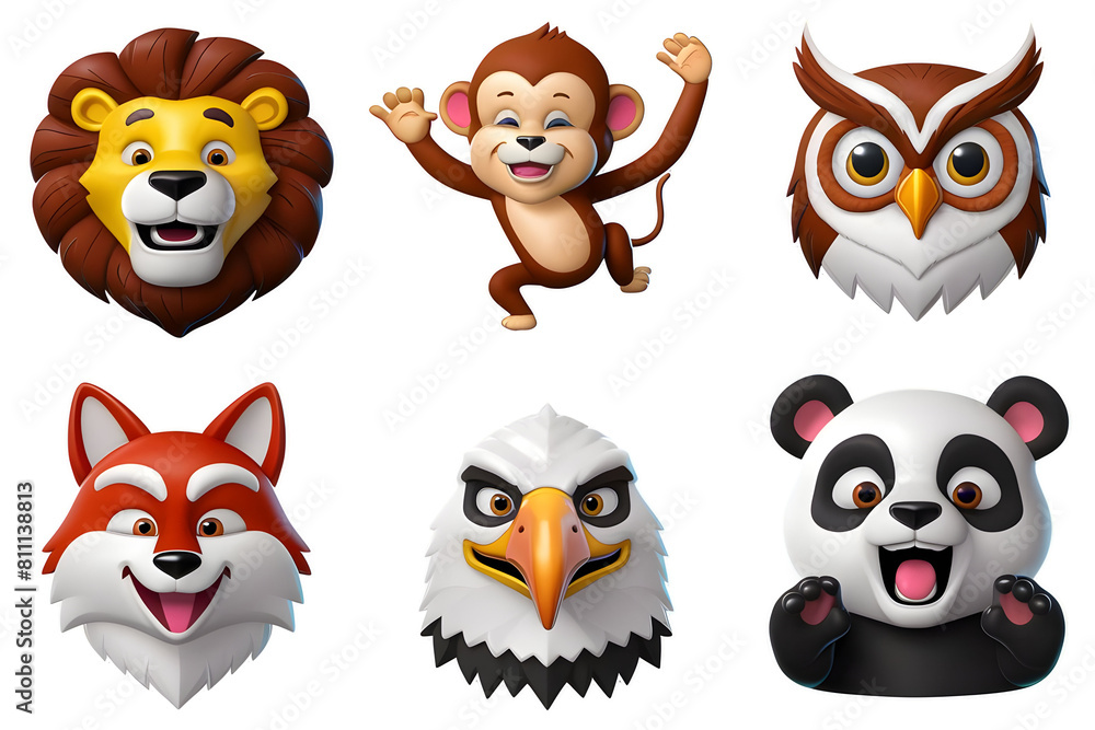 Set of 3d animal icons on a transparent background Set of 3d animal icons on a transparent background
