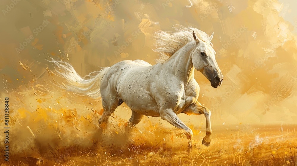 Craft an image showcasing the majestic presence of horses portrayed in a magnificent artwork