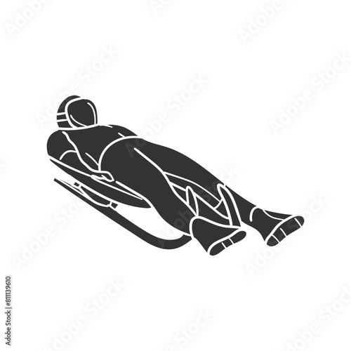 Luge Sport Icon Silhouette Illustration. Winter Activity Vector Graphic Pictogram Symbol Clip Art. Doodle Sketch Black Sign.