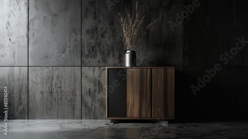 Intimate look at a sleek cabinet, featuring modern, clean lines and an orderly aesthetic, isolated background, perfectly lit in a studio