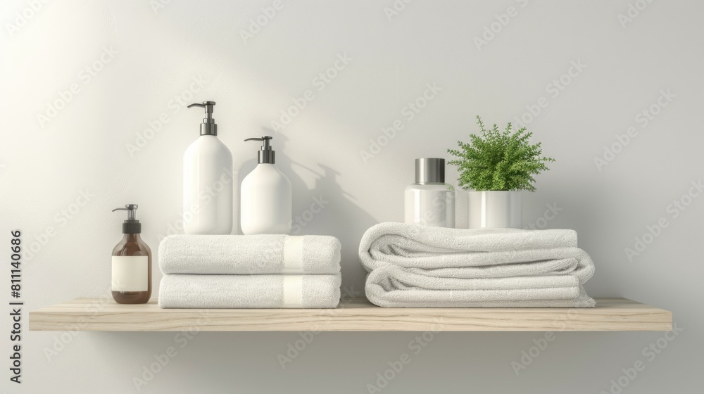 3D realistic image of a bathroom shelf, clean lighting, isolated on background 3D realistic image of a bathroom shelf, clean lighting, isolated on background