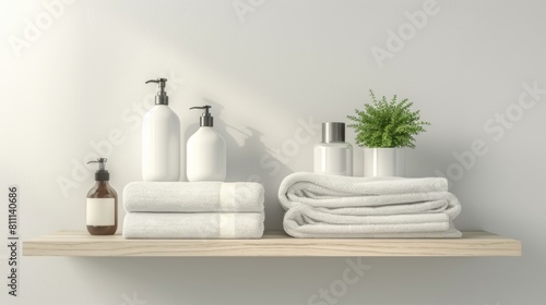3D realistic image of a bathroom shelf  clean lighting  isolated on background