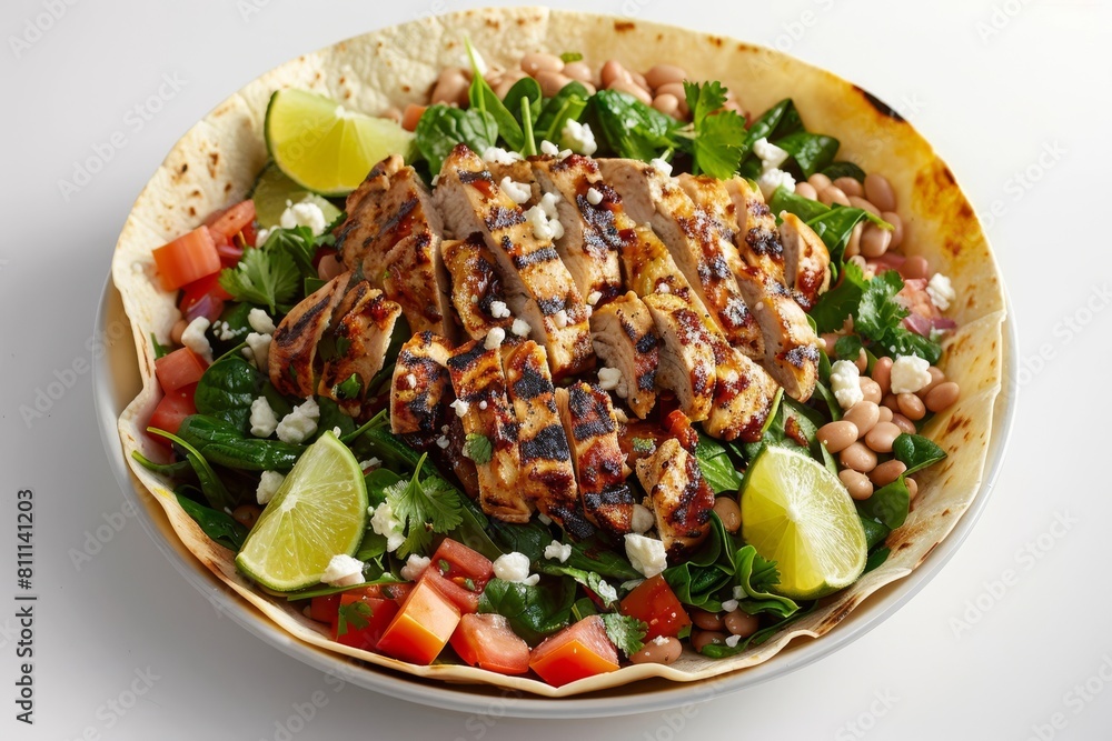 Mouthwatering Adobo Grilled Chicken Salad in a Tortilla Bowl with Lime Mouthwatering Adobo Grilled Chicken Salad in a Tortilla Bowl with Lime