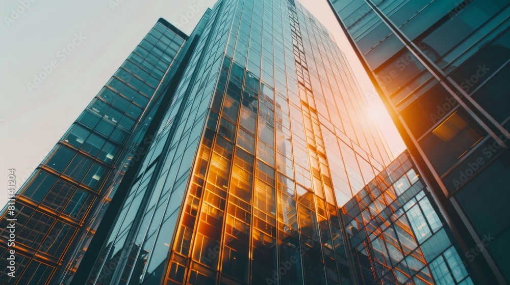 A close-up of glass facades and sleek architecture, showcasing the elegance and grandeur of high-rise buildings in a downtown district. A close-up of glass facades and sleek architecture, showcasing the elegance and grandeur of high-rise buildings in a downtown district.