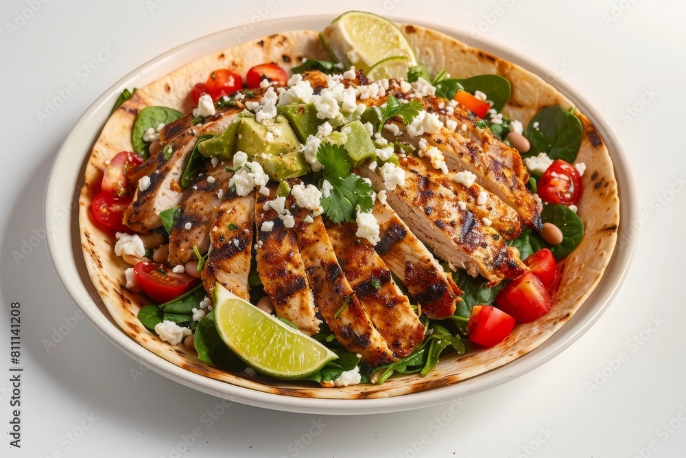 Fresh Adobo Grilled Chicken Salad with Spinach, Tomatoes, and Cilantro