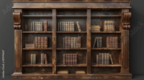 3D realistic image of a bookcase, clean lighting, isolated on background