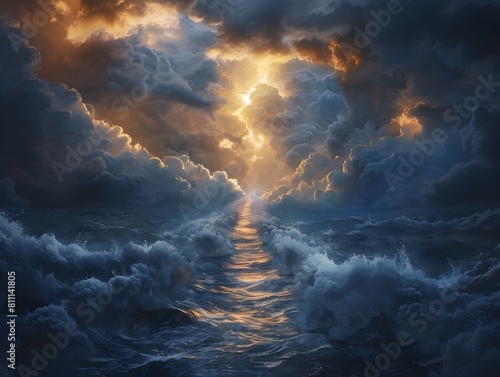 Dramatic Parting of Stormy Skies Reveals Sunlit Path Ahead Symbolizing Respite After Tumult