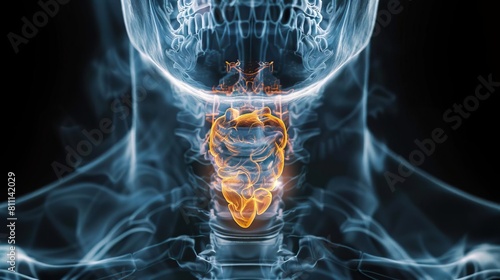 A clear Xray visualization of the thyroid gland, which controls metabolism and energy production, highlighting its position at the base of the neck photo