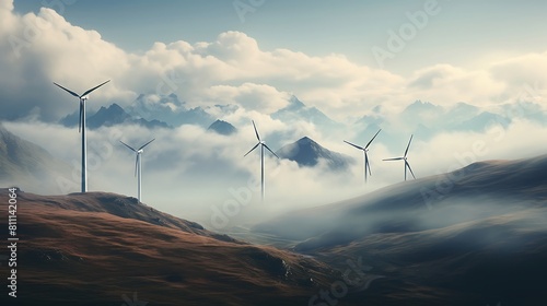 Wind turbines in the mountains photo