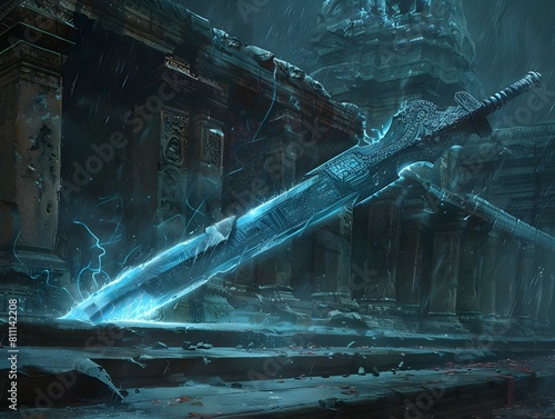 Mythical Blade of Chaos Resting in Mysterious Ancient Temple