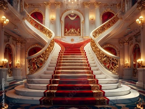 Opulent Grand Staircase Leading to Luxurious Interiors of a Regal Palace or Mansion photo