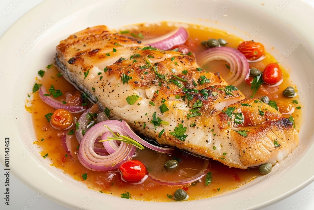 Delectable Italian Dish: Poached Cod in Vibrant Cherry Tomato Broth Delectable Italian Dish: Poached Cod in Vibrant Cherry Tomato Broth