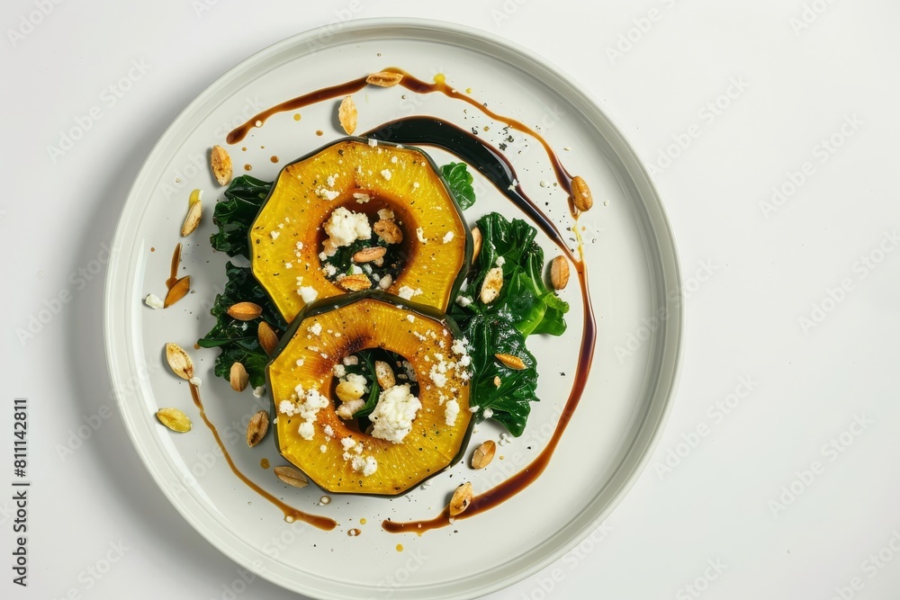 Sweet and Savory Acorn Squash and Bitter Greens Salad with Goat Cheese and Pepitas